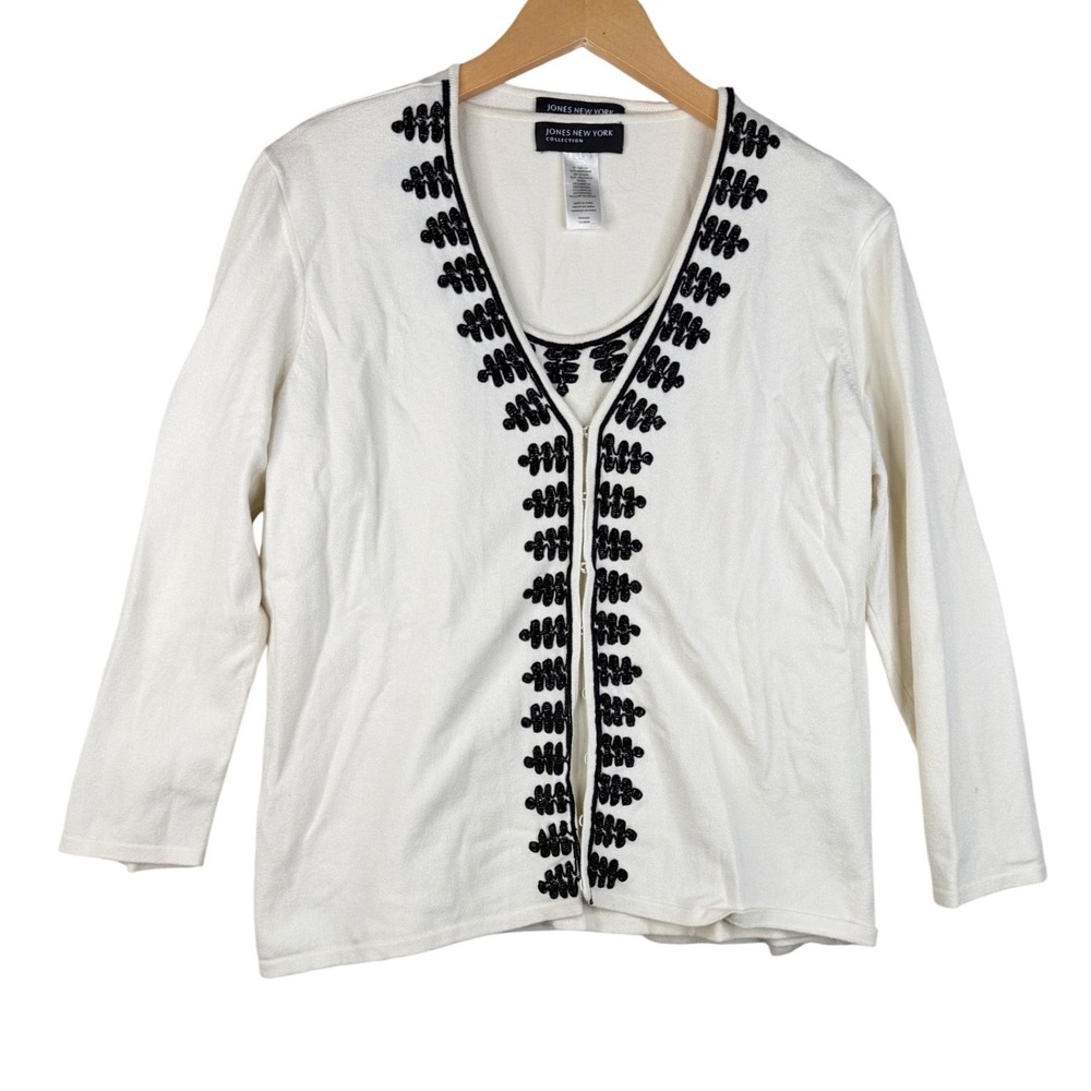 Jones New York Collection 2 Piece Cardigan/Blouse‎ set size Large White/Black